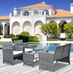 Outsunny 4Pcs Rattan Sofa Set Patio Wicker Furniture Garden Lawn Chair with Table & Cushion