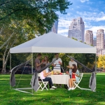 Outsunny 10' x 10' Outdoor Pop-Up Party Tent Canopy with Mesh Sidewalls, 3-Level Adjustable Height, Roller Bag, Silver