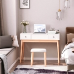 HOMCOM Dressing Table Set with Mirror 2 Drawers Cushioned Stool Makeup Table White
