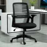 Vinsetto Home Office Chair with Armrest Breathable Mesh Swivel Computer Chair Adjustable Lumbar Support & Height PU Wheels Black