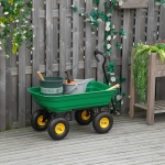 Outsunny Garden Dump Cart Heavy Duty 440lbs Garden Wagon with Steel Frame, Pneumatic Tires, Green