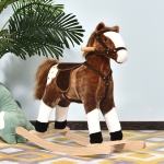 Qaba Kids Plush Toy Rocking Horse Pony with Realistic Sounds - Brown