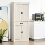 HOMCOM 71" Freestanding Kitchen Pantry with 4 Doors, and 2 Large Cabinets, Tall Storage Cabinet with Wide Drawer for Kitchen Dining Room, White Wood Grain