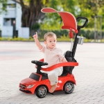HOMCOM Aosom 3 in 1 Ride on Push Car Stroller Sliding Car w/ Canopy 1-3 Years Old Red