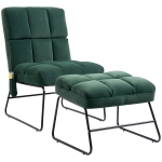 HOMCOM Accent Chair with Ottoman, Velvet Club Chair with Vibration Massage, Remote Control and Metal Legs, Green