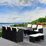 Outsunny 11pcs Patio Rattan Dining Set Garden Furniture Table Chair Ottoman Backyard, Black