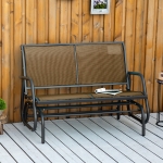 Outsunny Patio Double Glider Outdoor Steel Sling Fabric Gliding Bench Garden Swing Chair Heavy-Duty Porch Rocker Garden Loveseat Brown