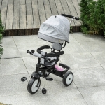 Qaba Multi-Function Baby Tricycle 4 In 1 Stroller/ Kid Trike with Parent Push Handle Adjustable Canopy Detachable Guardrail Safety Belt Foldable Footrest Storage Basket for Age 6-60 Months Grey