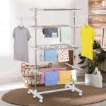 HOMCOM 4 Layers Folding Clothes Hanger Stand Dryer Storage Towel Rack Rolling