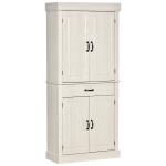 HOMCOM 71" Tall Freestanding Kitchen Pantry with 4 Doors, 2 Large Cabinets and 1 Wide Drawer for Kitchen - Ivory