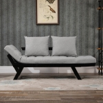HOMCOM Convertible Sofa Bed Futon Loveseat Living Room with Pillow, Adjustable 3-Position Sofa Bed Soild Wood Frame, Grey
