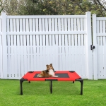 PawHut 31" x 27" Metal Frame Elevated Pet Bed Cot Dog Cat Camping Sleeper, Red and Black