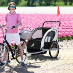Aosom Child Bike Trailer Kid Bicycle Trailer with Adjustable Handlebar 2-Seater Grey and Black