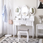 HOMCOM Vanity Dressing Table with 360° Rotating Mirror and Cushioned Stool,Makeup Desk Dresser with 4 Drawers, White(c-1)