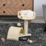 PawHut 17” Cat Scratching Tree Kitty House Kitten Activity Centre Pet Bed Post Furniture with Hanging Toy (Beige)