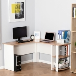 HOMCOM L-Shaped Corner Computer Desk Wood PC Workstation Laptop Table with 2 Storage Shelves Space Saving Home Office Walnut Brown