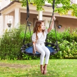Outsunny 23.5 Inch Saucer Tree Swing, Outdoor Flying Swing for Kids with Adjustable Hanging Ropes, Metal Frame, Breathable Mesh, Blue