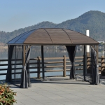 Outsunny 10' x 13' Hardtop Gazebo Aluminum Outdoor Canopy with Mesh Nettings, Practical Curtains, Arc Roof & Roomy Interior Space, Grey