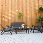 Outsunny 4-Piece Patio Sofa Set, PE Rattan Outdoor Sofa with 2 Cushioned Sofas, 1 Loveseat and Coffee Table with Tempered Glass Top for Garden, Backyard
