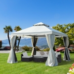 Outsunny 10x10ft Aluminum Gazebo Canopy Double -tire Garden Shelter with Mesh Netting and Privacy Curtains, Cream White