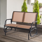 Outsunny Patio Double Glider Outdoor Steel Sling Fabric Rocking Bench Garden Swing Chair Heavy-Duty Porch Rocker Garden Loveseat Coffee Brown