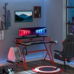 HOMCOM 47" Gaming Desk with LED Lights, Home Office Gaming Table, Computer Table with Hook, Cup Holder, Controller Rack & Cable Management(c-3)