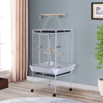 PawHut 63" Large Bird Parrot Cage Stand Finch Feeder Play Top House Perch Bowl Wheels, Silver