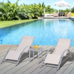 Outsunny 3 Pieces Patio Lounge Chair Set Outdoor Sunbathing Chair with Table for Yard Garden, Cream White