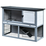 PawHut 2-tier Wooden Rabbit Hutch with Upper House Area and Lower Play Area with Cage - Great for Bunnies/Small Animals
