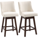 HOMCOM 28" Swivel Bar Height Bar Stools Set of 2, Armless Upholstered Barstools Chairs with Nailhead Trim and Wood Legs, Cream White