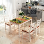 HOMCOM 5 Piece Solid Pine Wood Table and High Back Chair Dining Set - White/Natural Wood