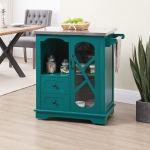 HOMCOM Rolling Kitchen Island Storage Cart, Kitchen Cabinet with Stainless Steel Top, Glass Door & Drawers for Kitchen, Green