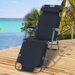 Outsunny Folding Chaise Lounge Chair Portable Adjustable Recliner Sun Lounger Outdoor Garden Reclining Seat with Pillow, Black