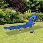 Outsunny Folding Adjustable Chaise Lounge with Face Cavity Outdoor Beach Camping Sun Lounger Bed Recliner, Blue