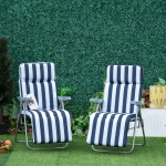 Outsunny Set of 2 Garden Sun Lounger Outdoor Reclining Seat Cushioned Seat Foldable Adjustable Recliner, White and Blue