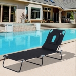 Outsunny Adjustable Garden Sun Lounger w/ Reading Hole Outdoor Reclining Seat Folding Camping Beach Lounging Bed, Black