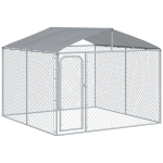 PawHut 9.8' x 9.8' Large Outdoor Dog Kennel Galvanized Steel Fence with Cover