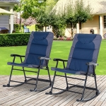 Outsunny Folding Rocking Chair Set Pack of 2 Padded Rockers with Armrest, Navy Blue & Grey