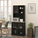 HOMCOM Kitchen Buffet with Hutch, Storage Pantry with 3 Cabinets, 2 Open Shelves and Large Countertop, Black