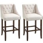 HOMCOM Modern Bar Height Bar Stools Set of 2, 30" Seat Height Bar Chair for Kitchen Living Room with Mid Back, Wood Legs, Nailhead Trim & Tufted Upholstery, Beige