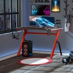 HOMCOM 47" Gaming Desk with LED Lights, Home Office Gaming Table, Computer Table with Hook, Cup Holder, Controller Rack & Cable Management