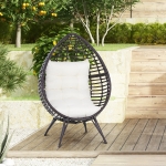 Outsunny Rattan Wicker Lounge Chair with Soft Cushion, Outdoor/Indoor Egg Teardrop Cuddle Chair with Height Adjustable Knob for Backyard Garden Lawn Living Room, Brown