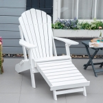 Outsunny Folding Adirondack Chair with Ottoman, Outdoor Wooden Lounger for Patio, Porch, Poolside, Garden, White
