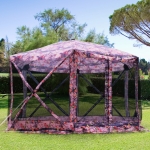 Outsunny 12' x 12' Hexagon Automatic Pop Up Screen Tents Camping Shelter Picnic Canopy with Mesh Sidewalls and Carry Bag, Colored