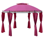 Outsunny 11.5’ Steel Outdoor Patio Gazebo Canopy with Romantic Round Design & Included Side Curtains, Wine Red