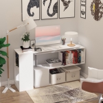 HOMCOM 55" 360° Rotating Corner Computer Desk Modern L-Shaped Home Office Workstation with 3-Tier Storage Shelves, Bookshelf, White
