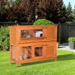PawHut 2 Tier Elevated Wooden Rabbit Hutch Bunny House Chicken Coop Small Animal Cage w/ Sliding-Out Tray