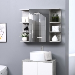 kleankin 32 Inch x 8 Inch Bathroom Medicine Cabinet, Wall Mounted Storage Organizer with Mirror Door, 6 Open Shelves, Grey