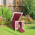 PawHut 20"x16.5"x17" Wooden Rabbit Hutch Small Animal House Bunny Guinea Pig Pet Cage Coop Cat Shelter Red