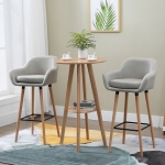 HOMCOM Modern Bar Stools Set of 2, 31.5" Barstools with Linen Fabric and Solid Wood Legs, Backrest and Footrest, Dining Room Kitchen Counter, Beige